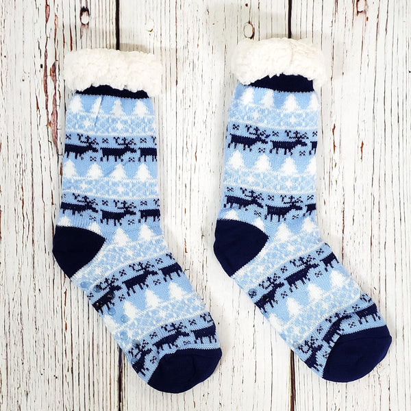 Roving Reindeer Sherpa Lined Socks - Nordic Fleece - The Sherpa Pullover Outlet